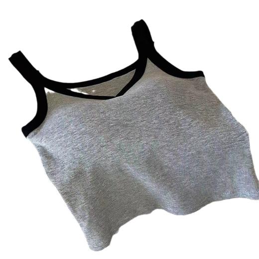 「数色可选！撞色设计」韩社6605夏日好搭撞色一体杯背心 女新款修身带胸垫高弹螺纹棉吊带上衣 商品图4