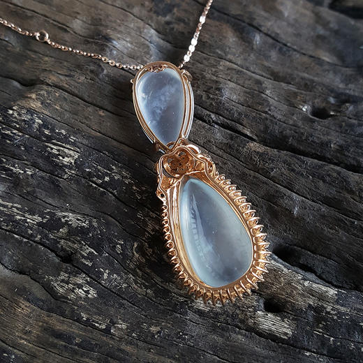 【天然正品】A货镶钻镶天然高冰种收藏级水滴形（坚持、纯洁）翡翠吊坠项链 170122XY01+ 商品图4