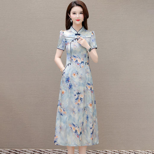 印花改良旗袍连衣裙，气质优雅短袖中长裙QYM-KED-H1867 -Y 商品图0