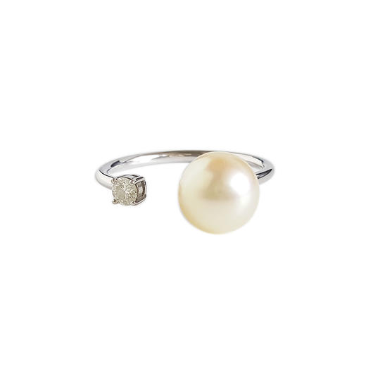 【天然正品】镶9MM天然海水珍珠开口戒指 戒圈17号可改  130722XY01+ 商品图0