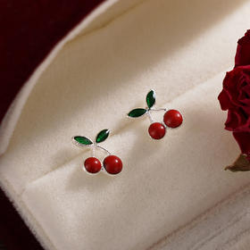 子佩集S990银【甜樱】耳钉【CED5-4】纯银珐琅彩樱桃红色2405