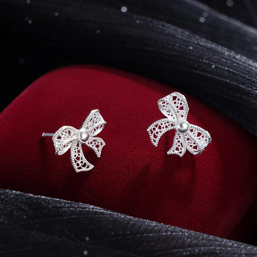 子佩集S990银【婉秀】耳钉【YCED005】纯银花丝蝴蝶结2405 商品图1