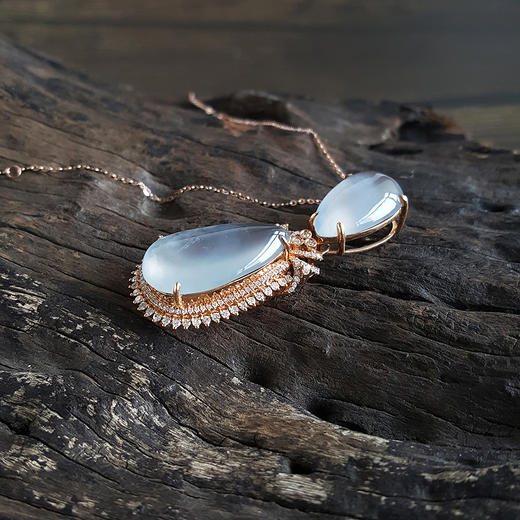 【天然正品】A货镶钻镶天然高冰种收藏级水滴形（坚持、纯洁）翡翠吊坠项链 170122XY01+ 商品图3