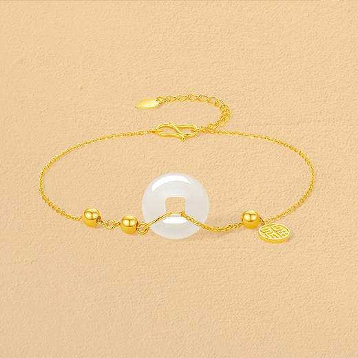 周六福黄金和田玉手链守福平安扣首饰金镶玉手饰官方节日礼物 商品图2