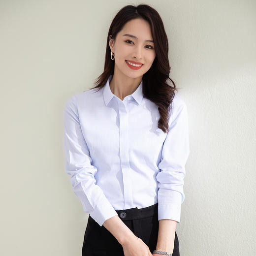 【全棉免烫】罗蒙女士长袖衬衫经典条纹百搭舒适简约大方衬衫上衣女 商品图2