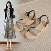 ZHR夏季坡跟水钻凉鞋2024夏季新款法式厚底外穿一字带女鞋配裙子 商品缩略图0