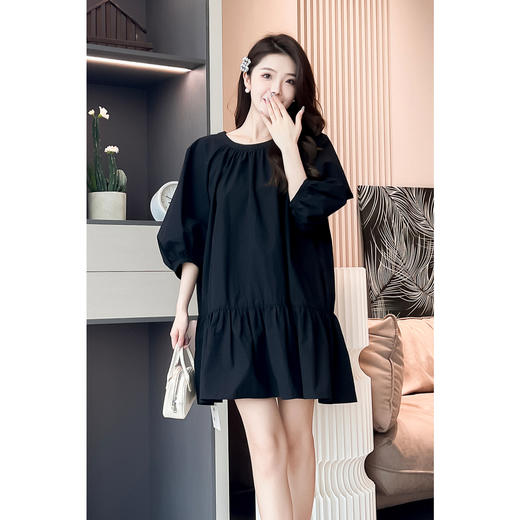 【严选】诗凡黎黑色打褶娃娃连衣裙2024夏新款流行漂亮小众设计减龄小黑裙SF6192221 商品图4