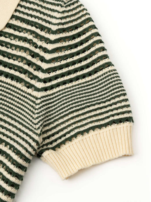 COCO ZONE"绿庭”夏季时尚拼色条纹短袖针织衫气质百搭翻领上衣CC2B0718 商品图5