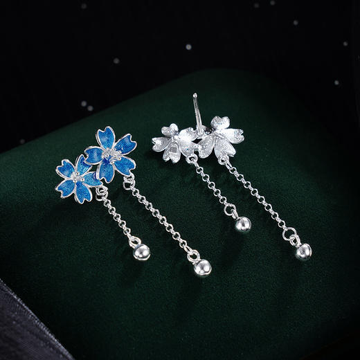 子佩集S990银【幽蓝花畔】耳环【QFES043】纯银珐琅彩两朵花2405 商品图2