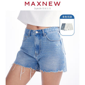 【短裤】女装柔软透气破洞毛边牛仔短裤 1N2224301