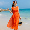 丁摩 修身高腰真丝纯色波西米亚海边度假旅游桑蚕丝沙滩裙连衣裙4ZF-9925 商品缩略图6