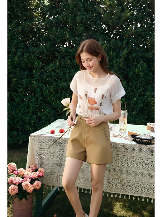 OLrain法式高级穿搭印花雪纺衫女夏季2022新款气质欧根纱白色上衣06XS85053 商品图7