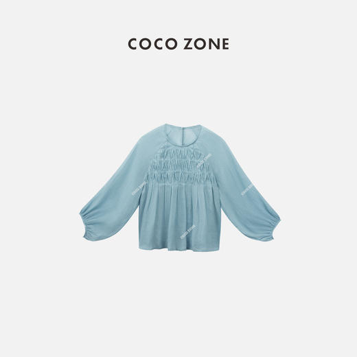 COCO ZONE"蓝娃娃衫“薄款设计感褶皱长袖衬衫圆领长袖上衣CC1B1231 商品图0
