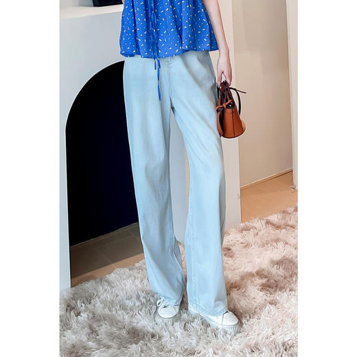 【严选】诗凡黎薄款显瘦直筒牛仔裤2024夏新款小个子设计感宽松流行长裤女SF6150651 商品图0