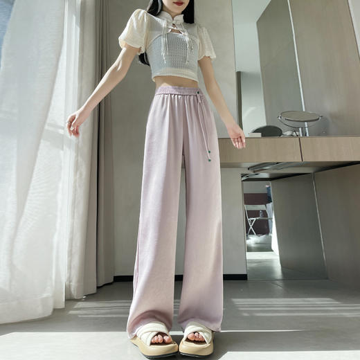 新中式国风提花阔腿裤 高腰盘扣设计 显瘦垂感时尚休闲裤 商品图3