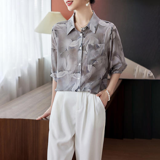 真丝五分袖妈妈衬衣，宽松重磅桑蚕丝小衫KQN-11266 商品图2