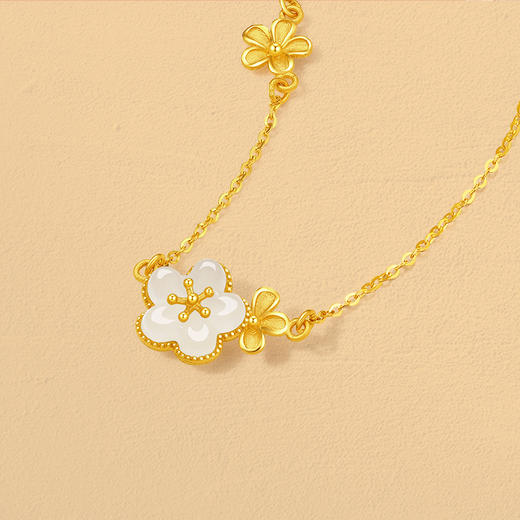 周六福黄金和田玉项链足金玉生花链坠金镶玉颈饰官方正品节日礼物 商品图3