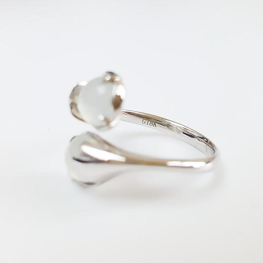 【天然正品】A货翡翠天然冰种白色双蛋面AU750白金翡翠戒指13号（戒圈可改）070623XY08+ 商品图3