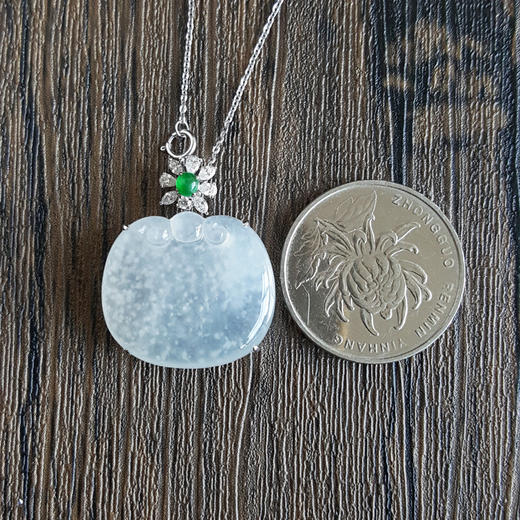 【天然正品】天然冰种飘木那雪花棉如意翡翠吊坠项链27.8*22.9*6.8MM（皆取最大值）160123XY02+ 商品图5