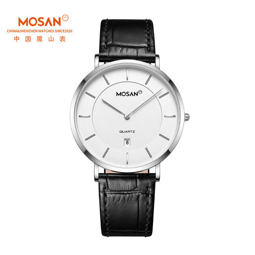 魔山（MOSAN）雅韵系列防水皮带情侣表超薄男士手表MS009001 白面黑带 40mm 商品图0
