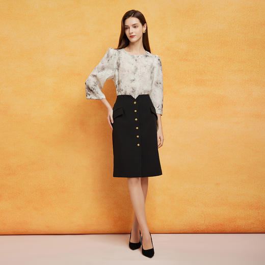 PF271斯尔丽2024夏季新款晕染工艺圆领泡袖借肩显瘦中袖质感上衣 商品图3