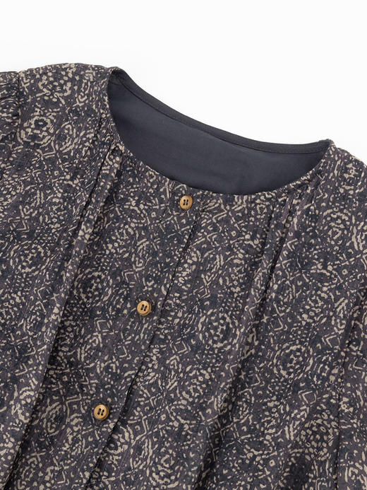 COCO ZONE 法式复古圆领连衣裙气质单排扣长裙CC1B1344 商品图4