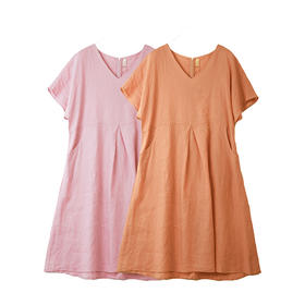 V领后拉链短袖连衣裙