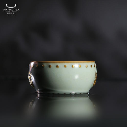 问鼎汝瓷天青描金龙首战鼓杯（金银错） 商品图2