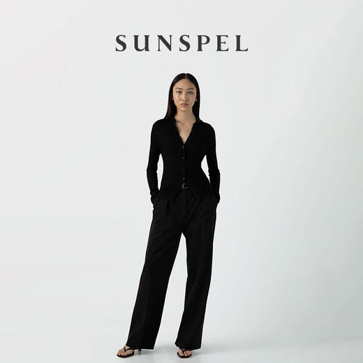 SUNSPEL女士桑蚕丝真丝棱纹翻领针织开衫 商品图1