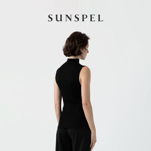 SUNSPEL女士桑蚕丝真丝立领无袖针织背心 商品图2