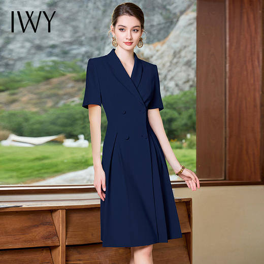 IWY/职业连衣裙藏青色工作服夏季双排扣短袖正装裙子工装正式场合Q1165 商品图2