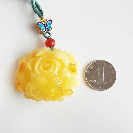 【天然正品】满蜜鸡油黄俄罗斯料蜜蜡牡丹挂坠毛衣链37.5克  170120XY01+ 商品图5