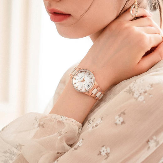 罗宾尼（LOBINNI） 【情人节礼物送女友】手表女士机械表小绿表镶钻简约时尚气质女表防水2016L 【优雅气质】红金壳白面玫针钢带 商品图3