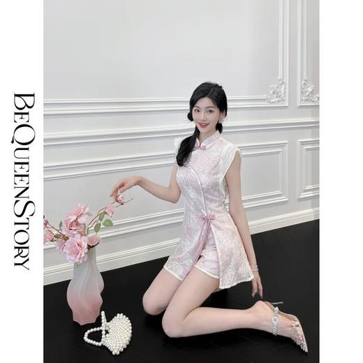 【孤品样衣，不退不换】 【浮华玫瑰】新中式重工蕾丝绣骨线无袖上衣&短裤套装 商品图0