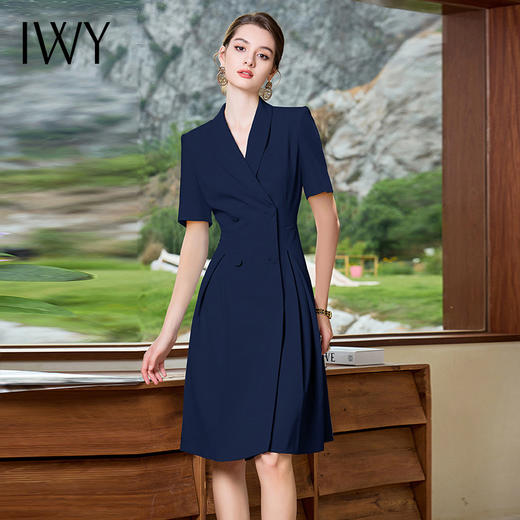 IWY/职业连衣裙藏青色工作服夏季双排扣短袖正装裙子工装正式场合Q1165 商品图4