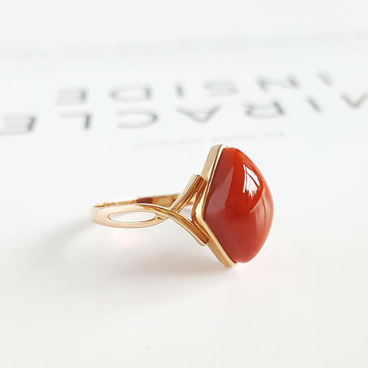 【天然正品】天然随形南红玛瑙AU750玫瑰金戒指14.5号（戒圈可改）070623XY06特价 商品图1