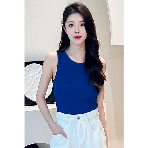 【严选】诗凡黎蓝色圆领针织背心2024夏新款百搭简约显瘦小众气质上衣SF6131681 商品图0