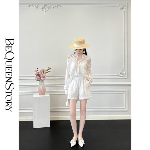 BeQueenStory【冷萃清泉】重工国风立体刺绣轻薄衬衫&微A短裤 商品图3