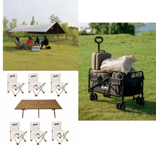 趣游帮轻奢黑胶天幕+趣游帮木纹合金长桌五件套+趣游帮折叠款营地车 商品图0