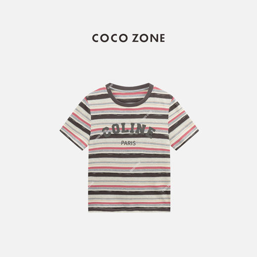 COCO ZONE “彩条”夏季条纹圆领短袖T恤宽松显瘦上衣CC1B1331 商品图0