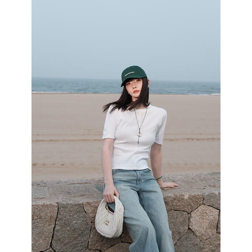 UMILAB【晴天】时髦修身 立裁分割线极简连袖显瘦百搭T恤T673W 商品图3