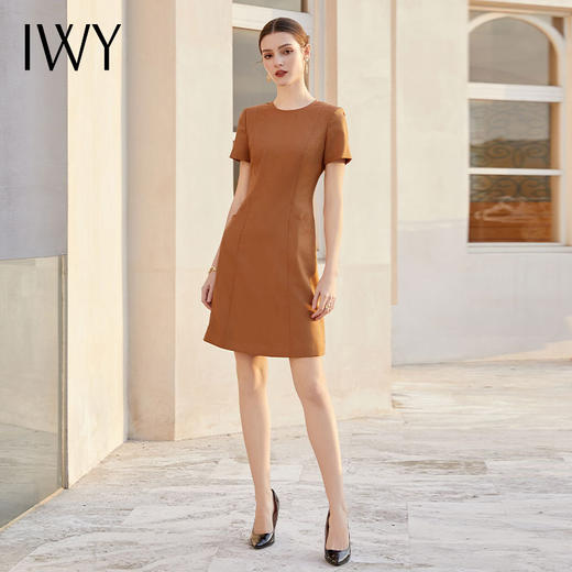 IWY/夏季短袖纯色连衣裙女美拉德立体感走线西装裙时尚OL职业装裙Q1061 商品图4