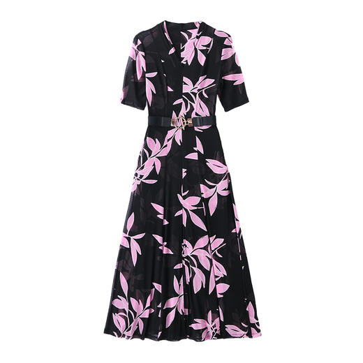 复古印花气质V领收腰显瘦连衣裙SNX2801 商品图4