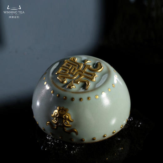 问鼎汝瓷天青描金龙首战鼓杯（金银错） 商品图4