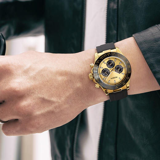 劳士顿手表男士手表时尚潮流手表男多功能防水手表520情人节礼物送男友 黄蜂黄-硅胶带G3720 商品图7