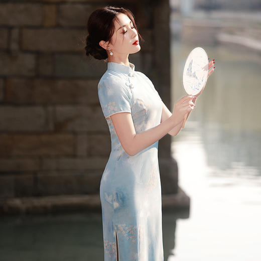 新中式手工盘扣国风，气质淑女双层竹节麻显瘦旗袍MLS-6879 商品图3