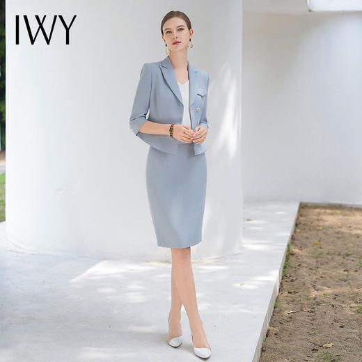 IWY/七分袖职业裙装女蓝色西装套裙气质优雅美容师商务工作服CS1996 商品图2