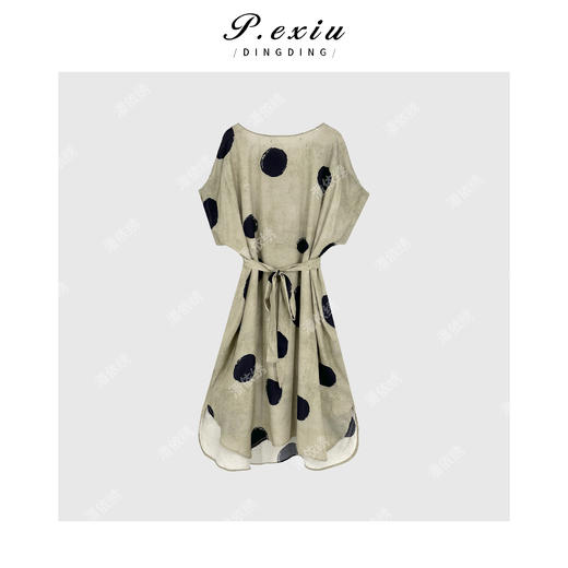 04-3潘依绣丁丁宠粉PanYiXiu/潘依绣人丝复古气质炒染高级感波点连衣裙 W-62003 商品图1