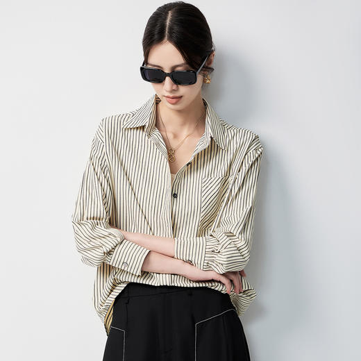 【含长绒棉&简约条纹】罗蒙女士长袖衬衫大众休闲可外穿衬衣女 商品图3