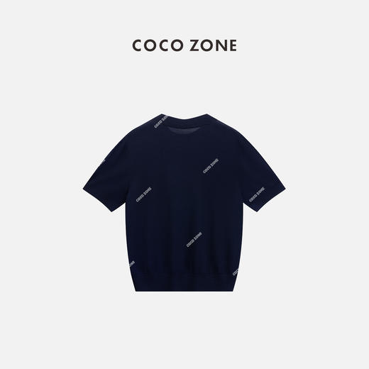 COCO ZONE "小象复古“100绵羊毛圆领针织衫显瘦短袖上衣CC2B0873 商品图1